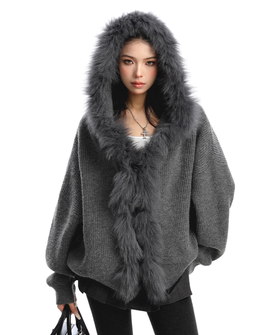 Fur Hood Zip Up Knit BGS0018