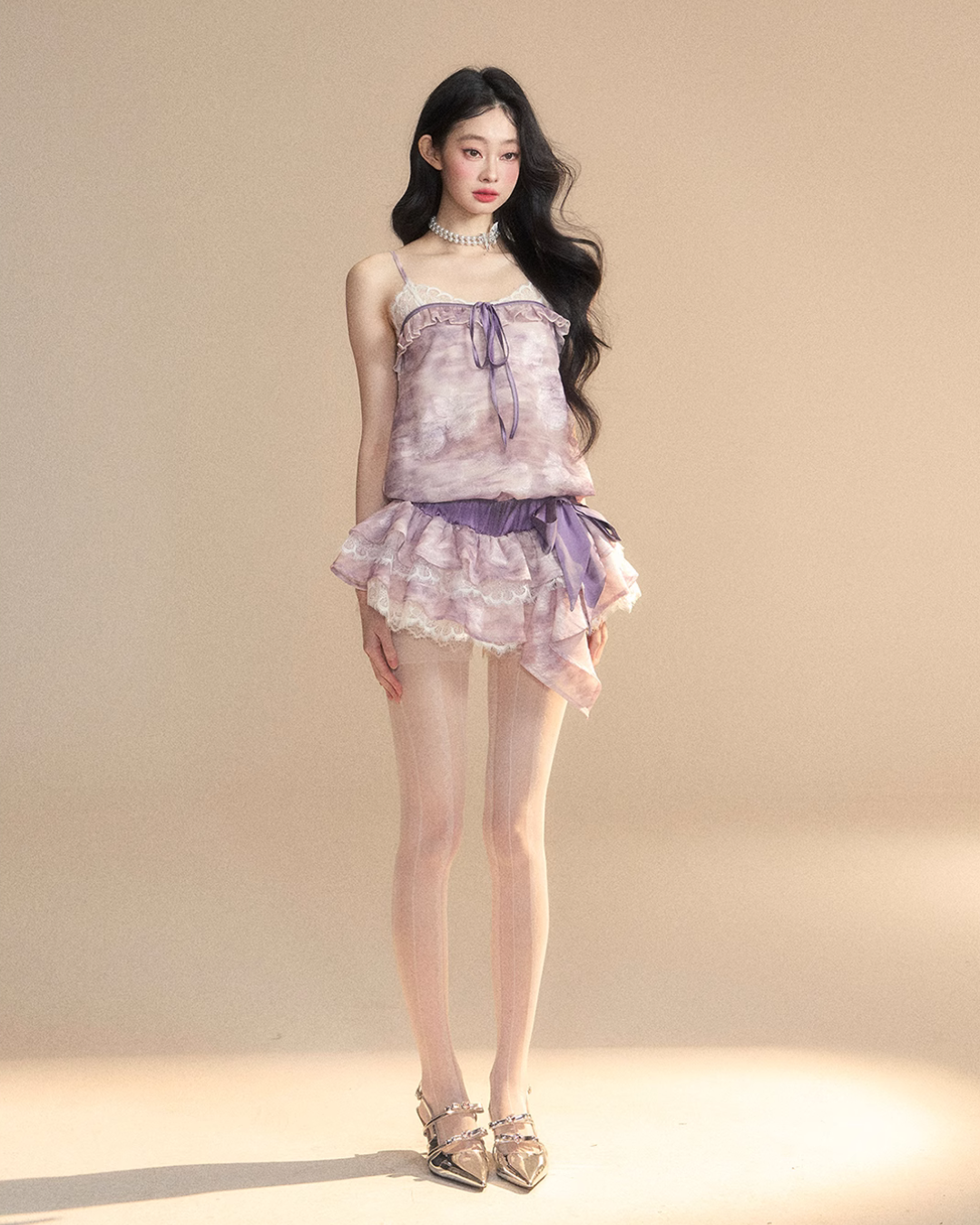 French Purple Frill Dress LAS0021