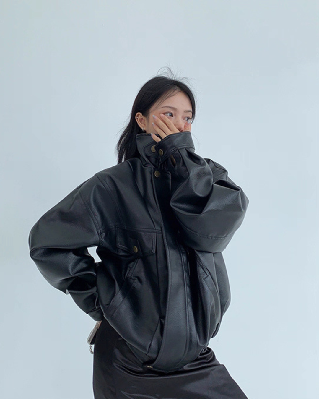 Stand Collar Fake Leather Blouson YLS0909