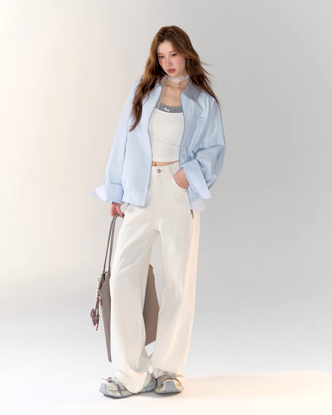 Light Sea Salt Blue Jacket / White Wide Pants ASG0021