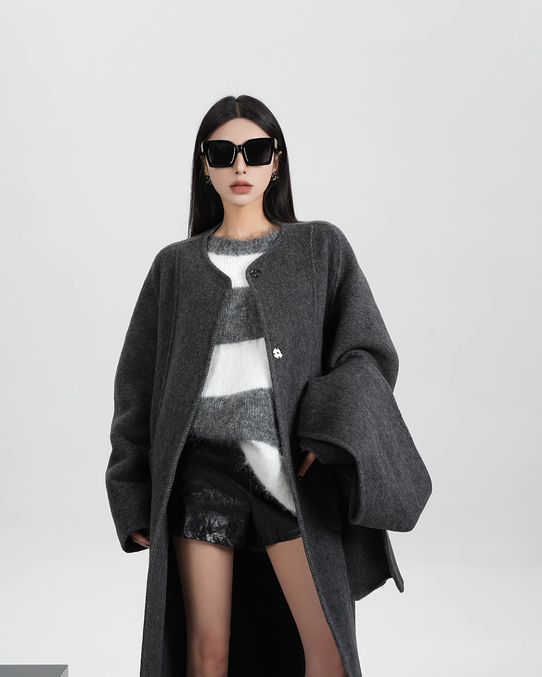 Collarless Long Coat SRS0314