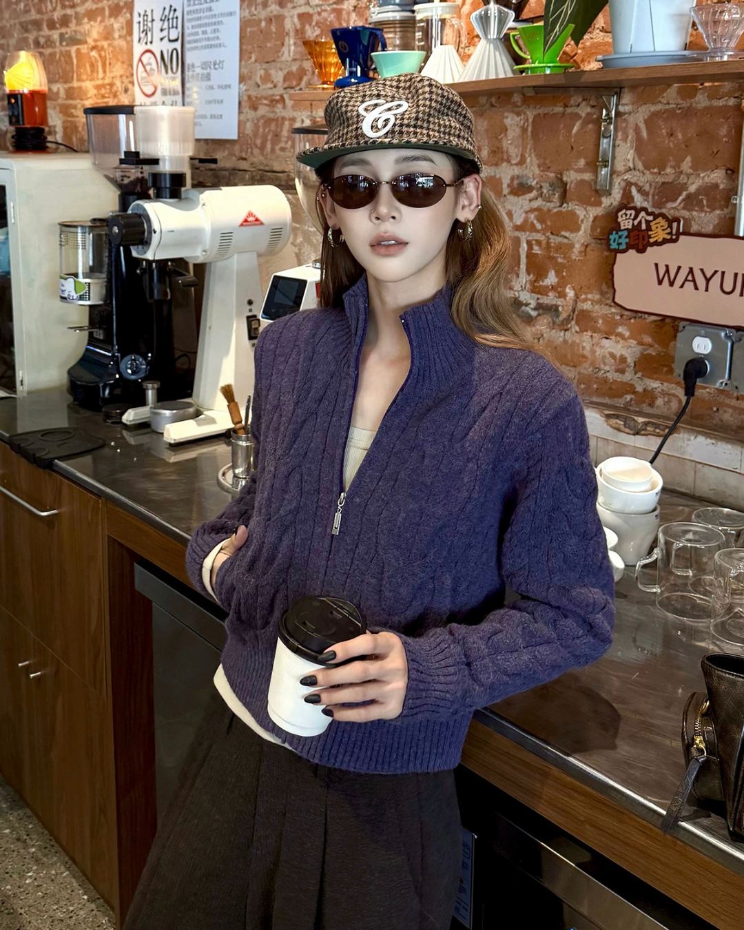 Stand Neck Cable Knit Jacket WWP0021