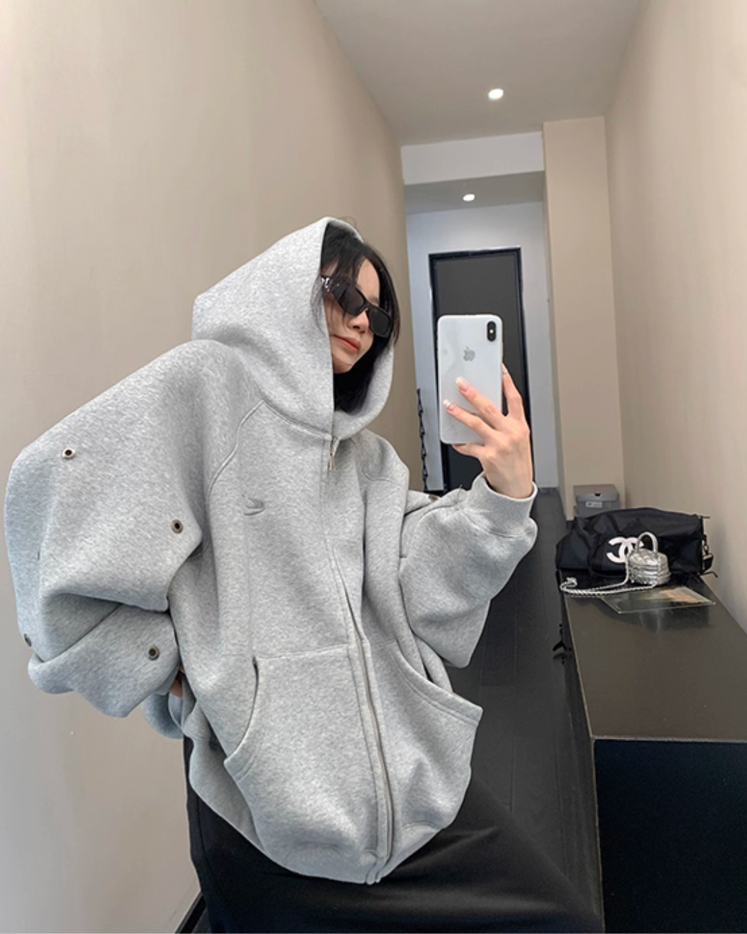 Hollow Out Zip Up Hoodie YLS0988