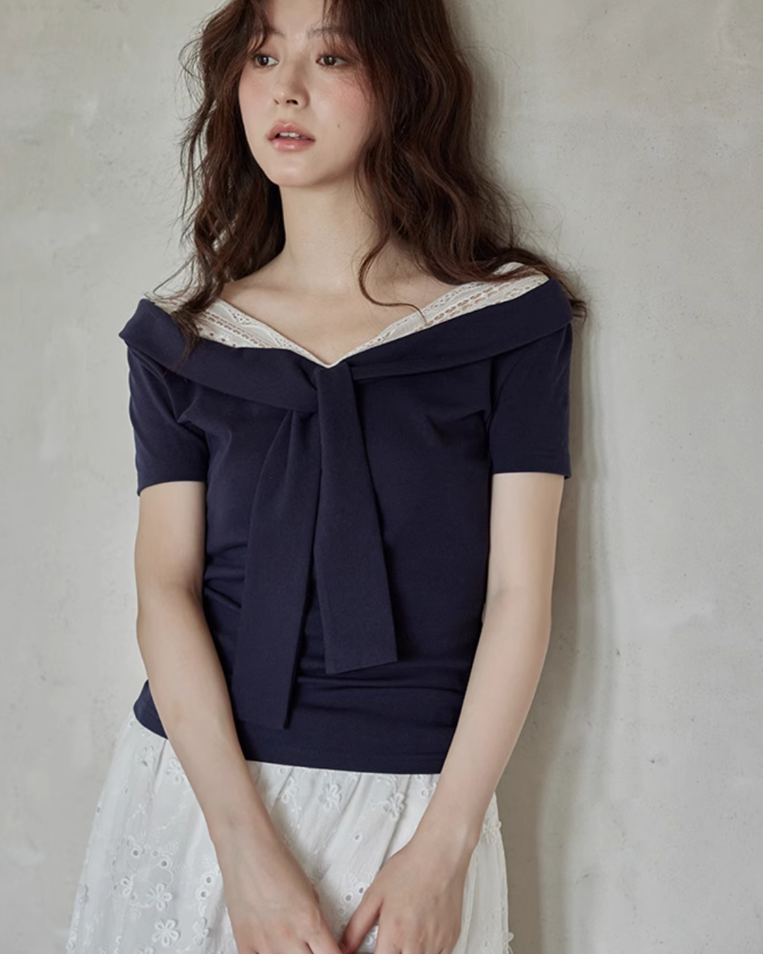 V-neck Navy Blue Dress SMS0025