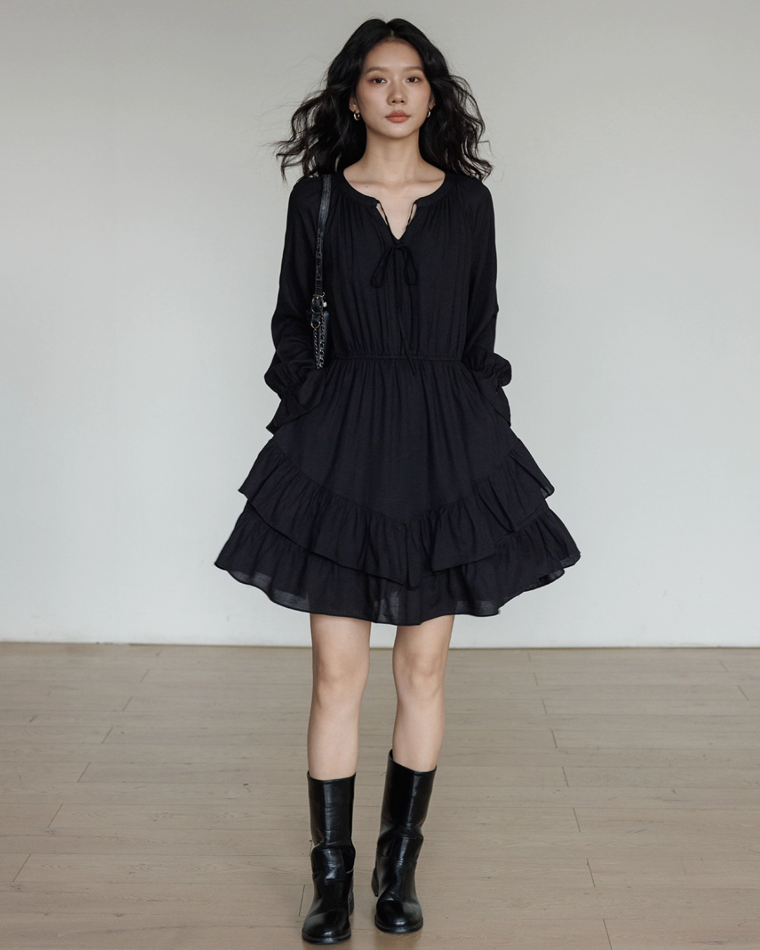 Round Neck Linen Long Sleeve Dress VAS0152