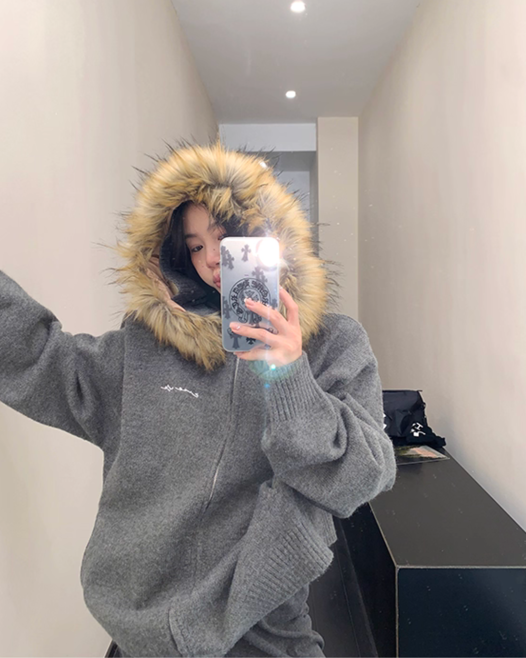 Fur Hood Knit Hoodie YLS0979