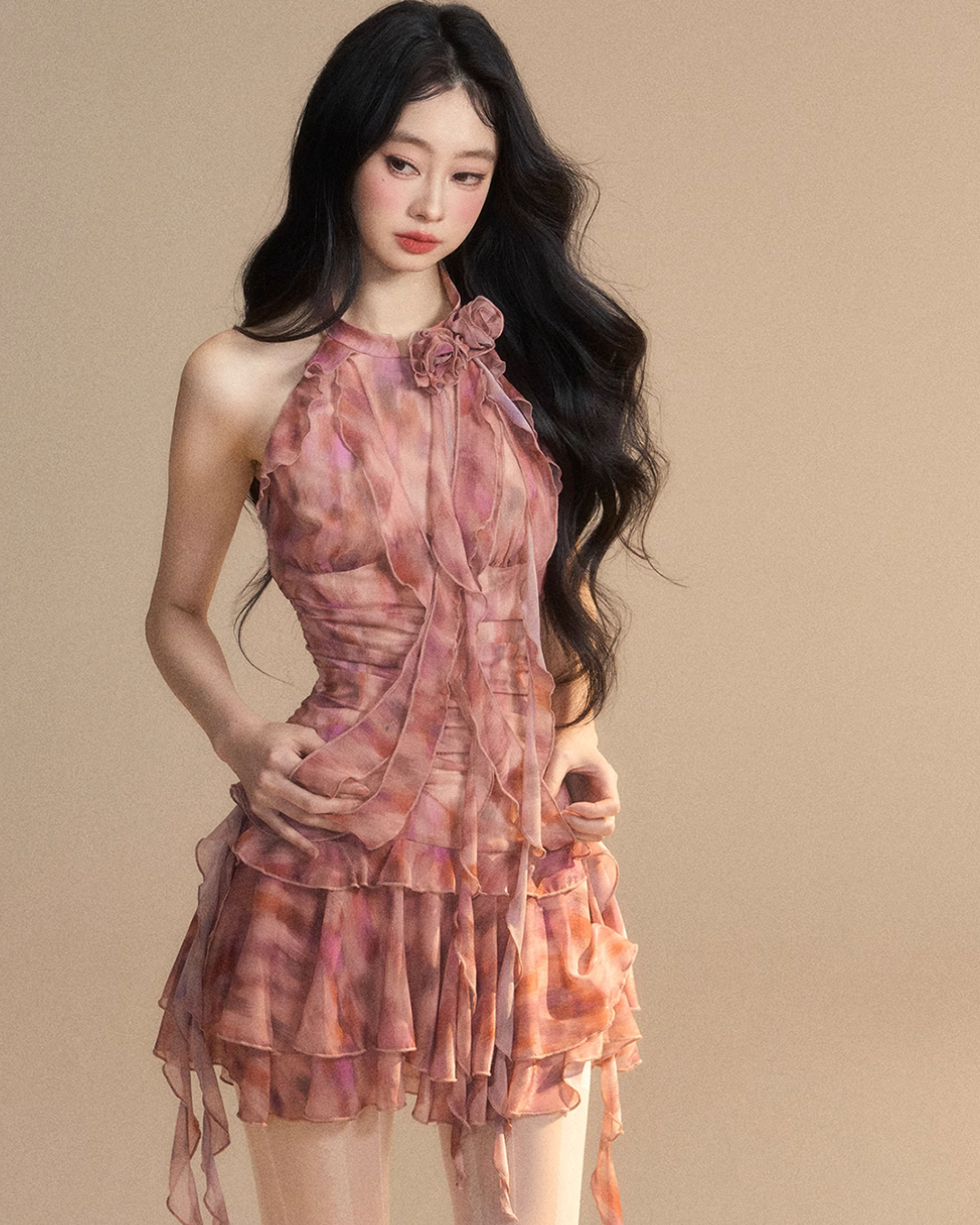Halter Neck Red Frill Dress LAS0018