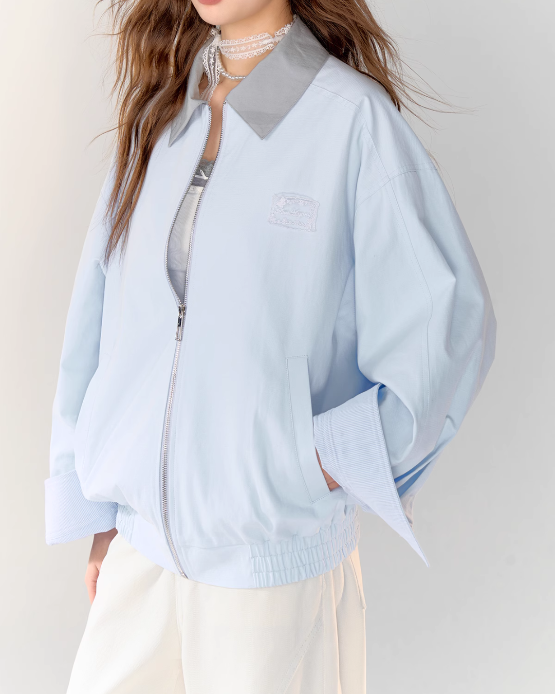 Light Sea Salt Blue Jacket / White Wide Pants ASG0021