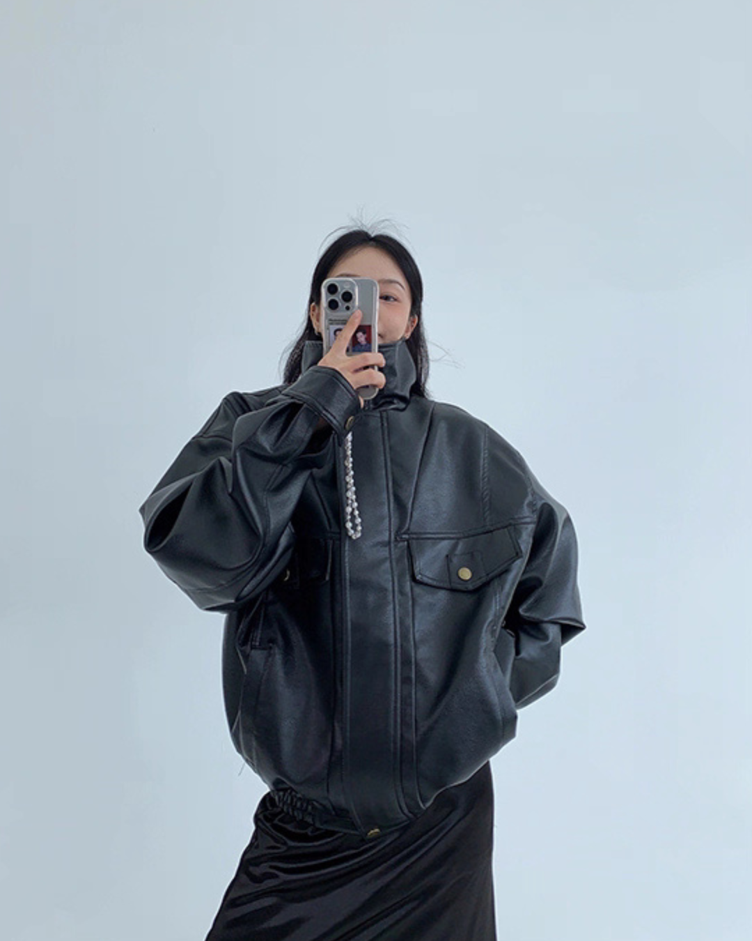 Stand Collar Fake Leather Blouson YLS0909