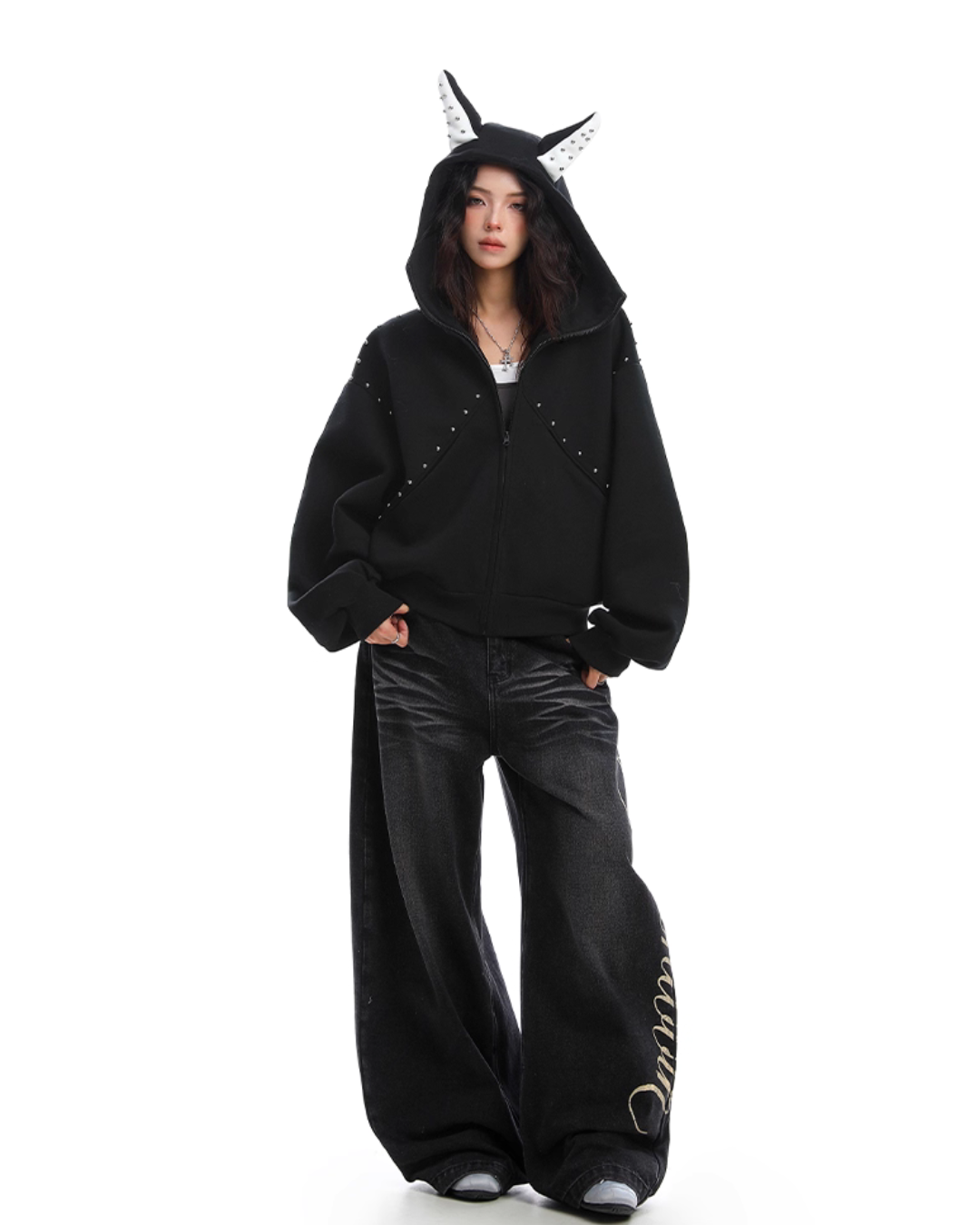 Ear Design Studded Hoodie BGS0022