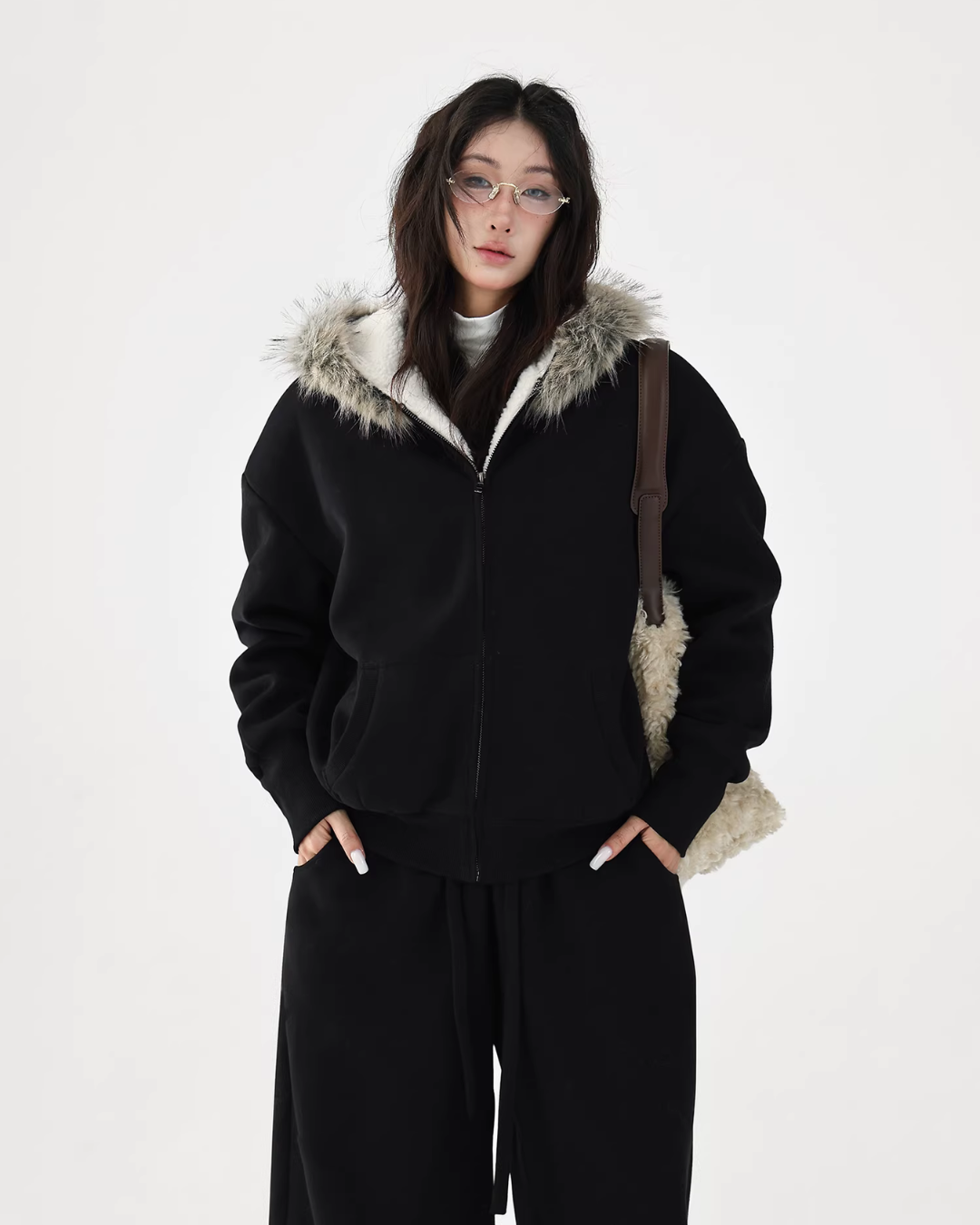 Fur Collar Fleece Hoodie/Casual Pants ACS0349