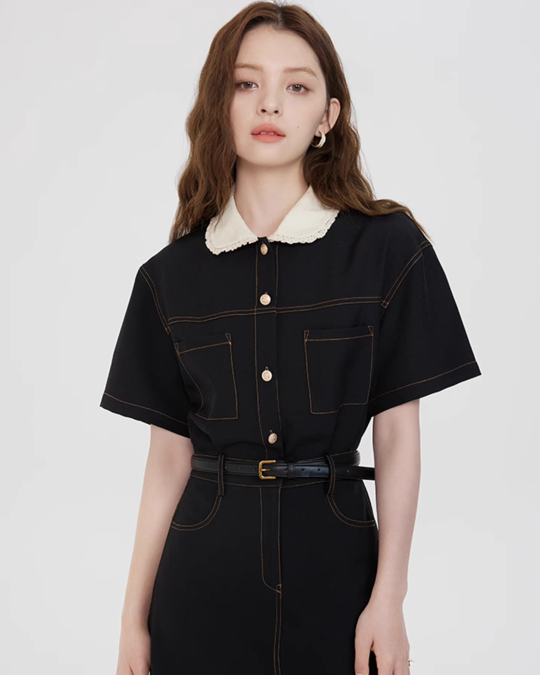 French Collar Denim Dress LSN0006