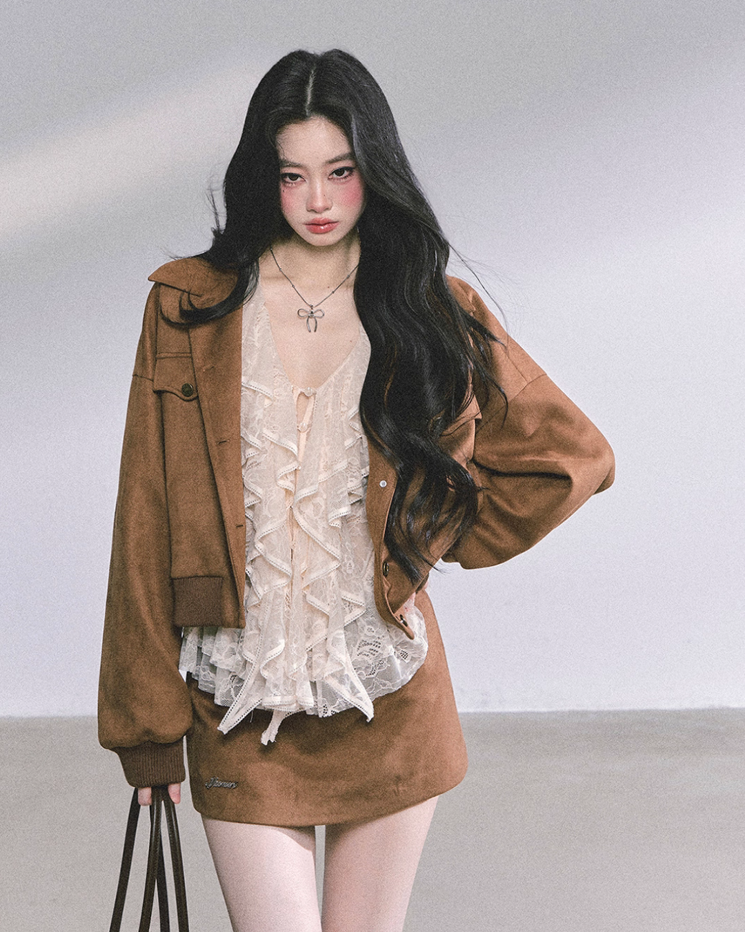 Wool Blazer Jacket/Mini Skirt/Frill Lace Blouse LAS0042