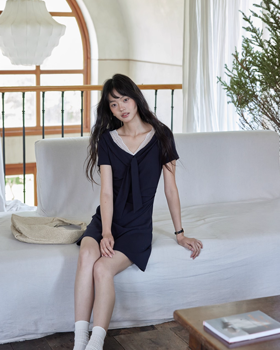 V-neck Navy Blue Dress SMS0025