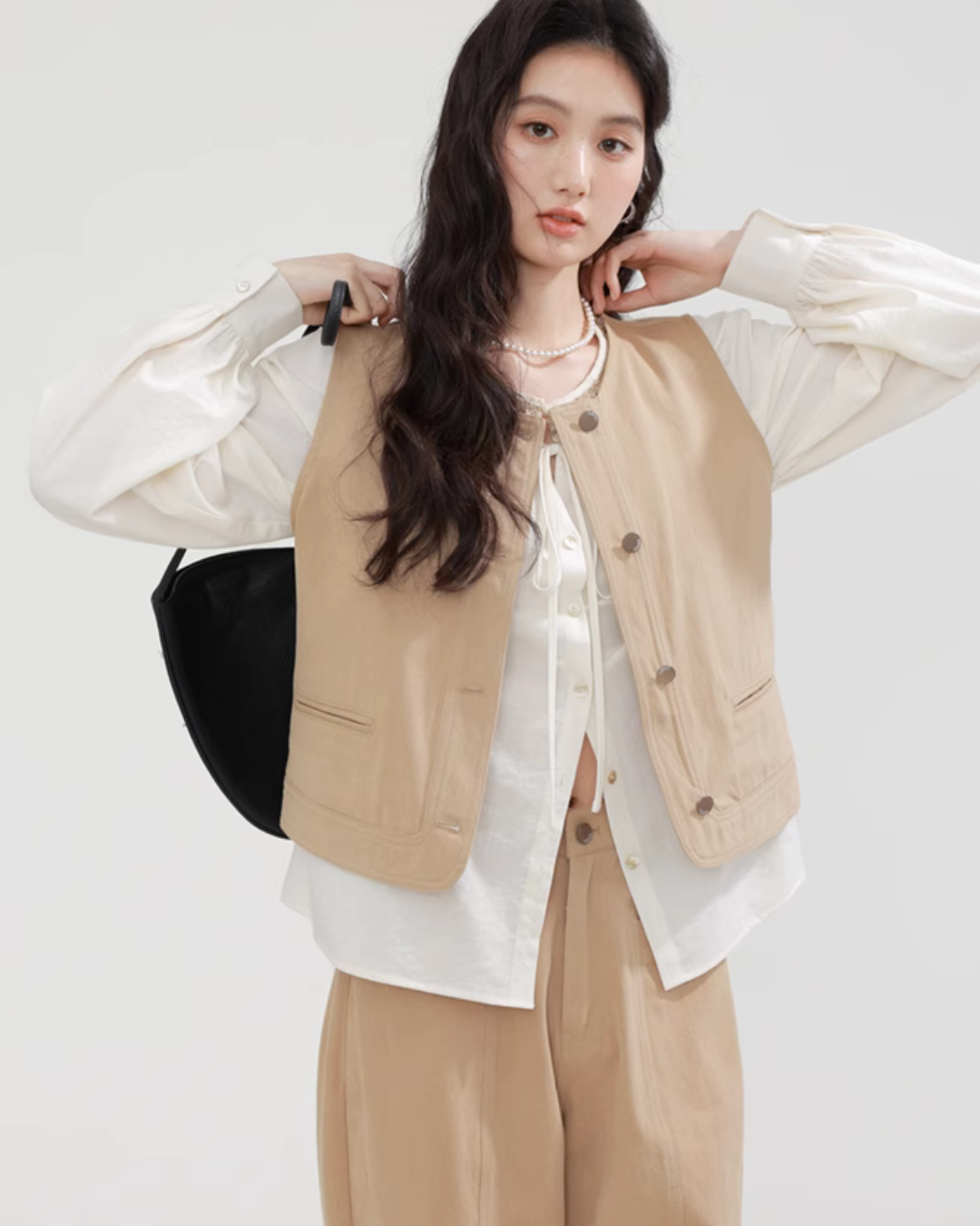 No Collar Balloon Sleeve Top / Vest / Pants CHS0002