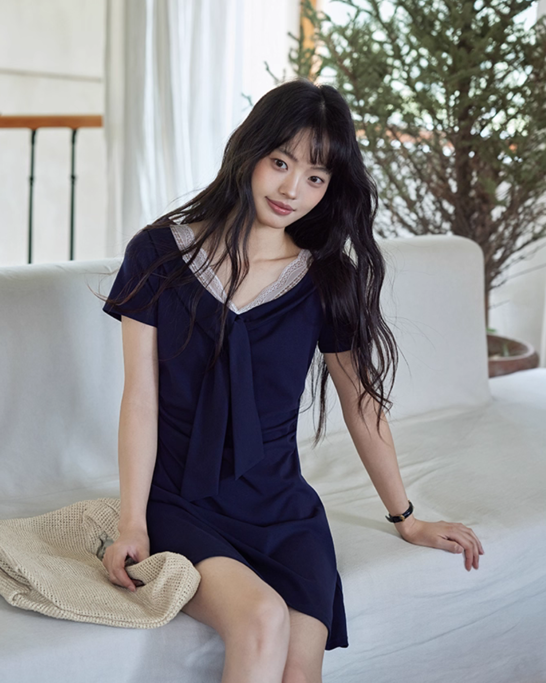 V-neck Navy Blue Dress SMS0025