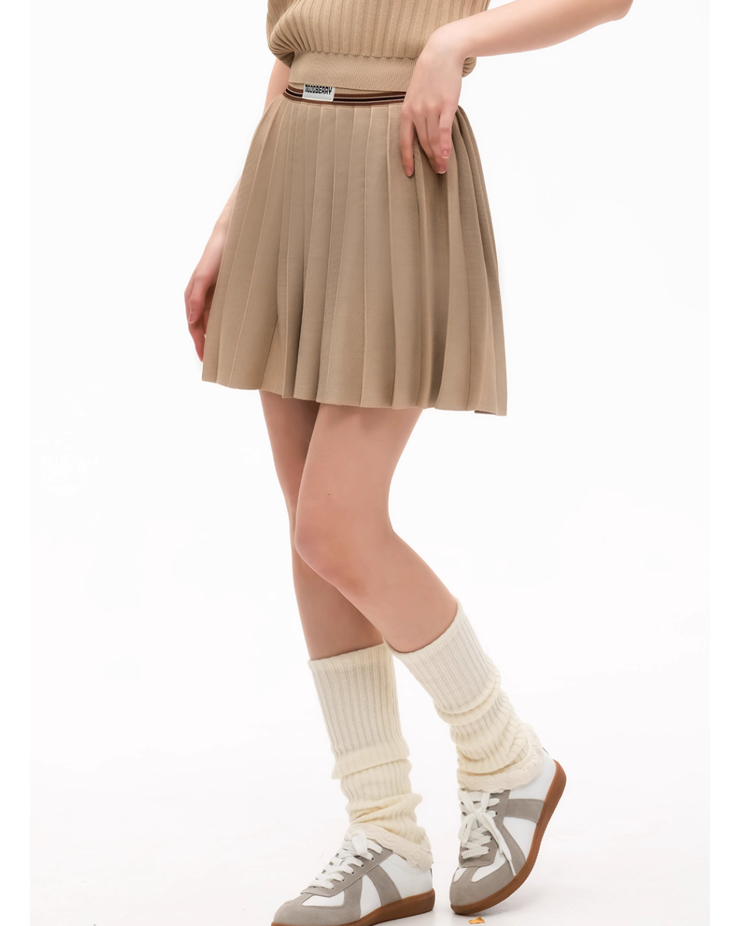 Polo Rib Knit Top / Pleated Skirt MDB0001