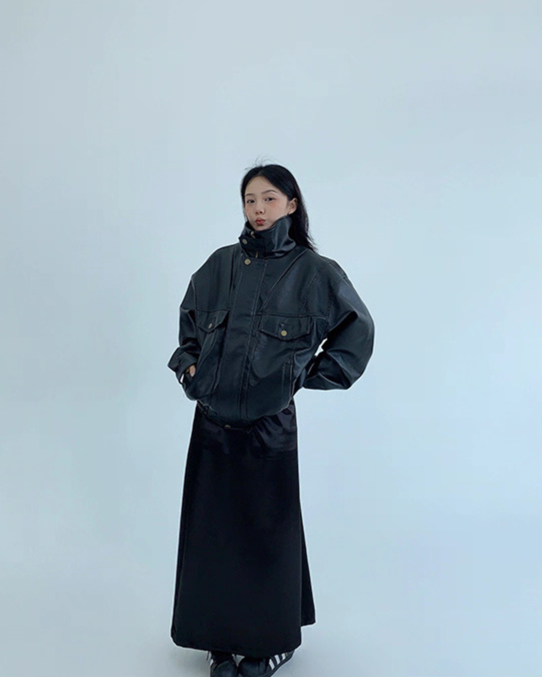 Stand Collar Fake Leather Blouson YLS0909