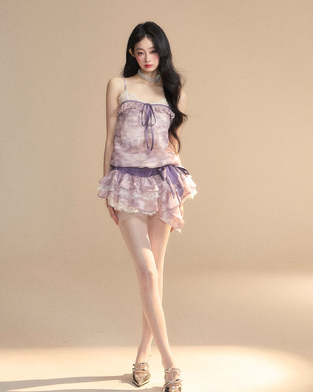 French Purple Frill Dress LAS0021