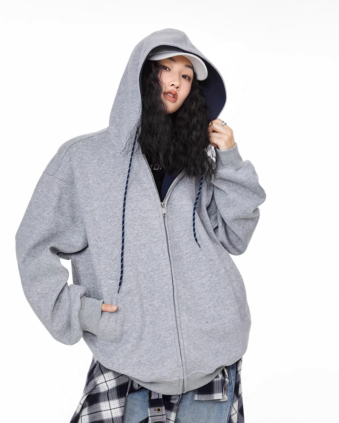 Oversized Drawstring Full Zip Hoodie ICM0073