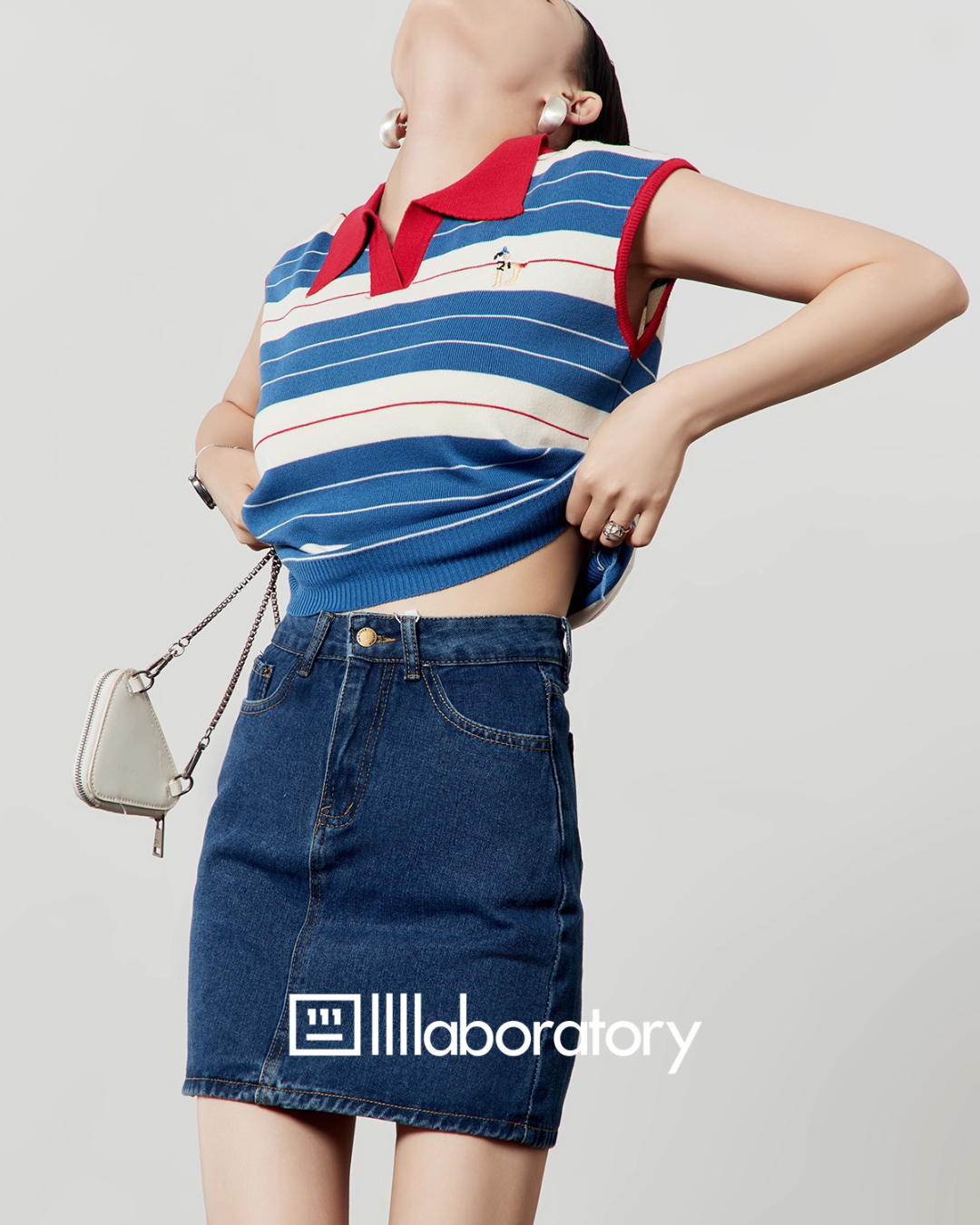 Marine Sleeveless Knit Top / Denim Mini Skirt LLA0505