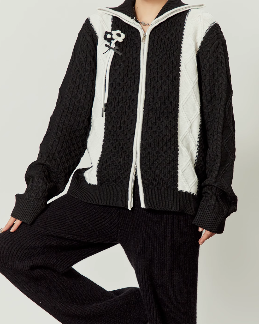 Black & White Double Zip Knit / Long Skirt LLA0337