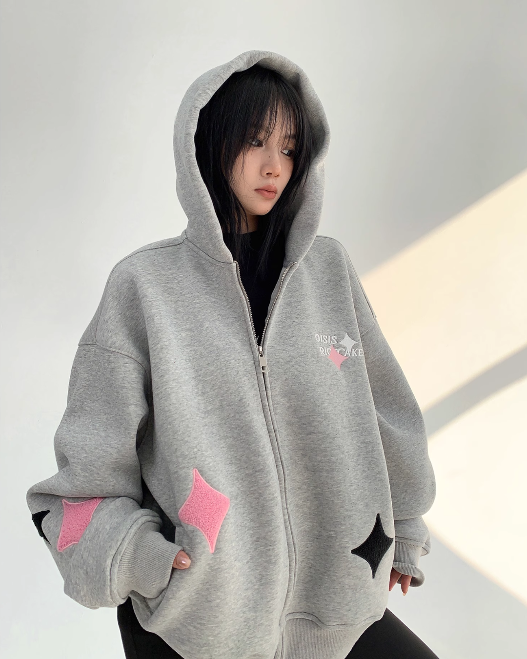 Diamond Patch Zip Hoodie YLS0609