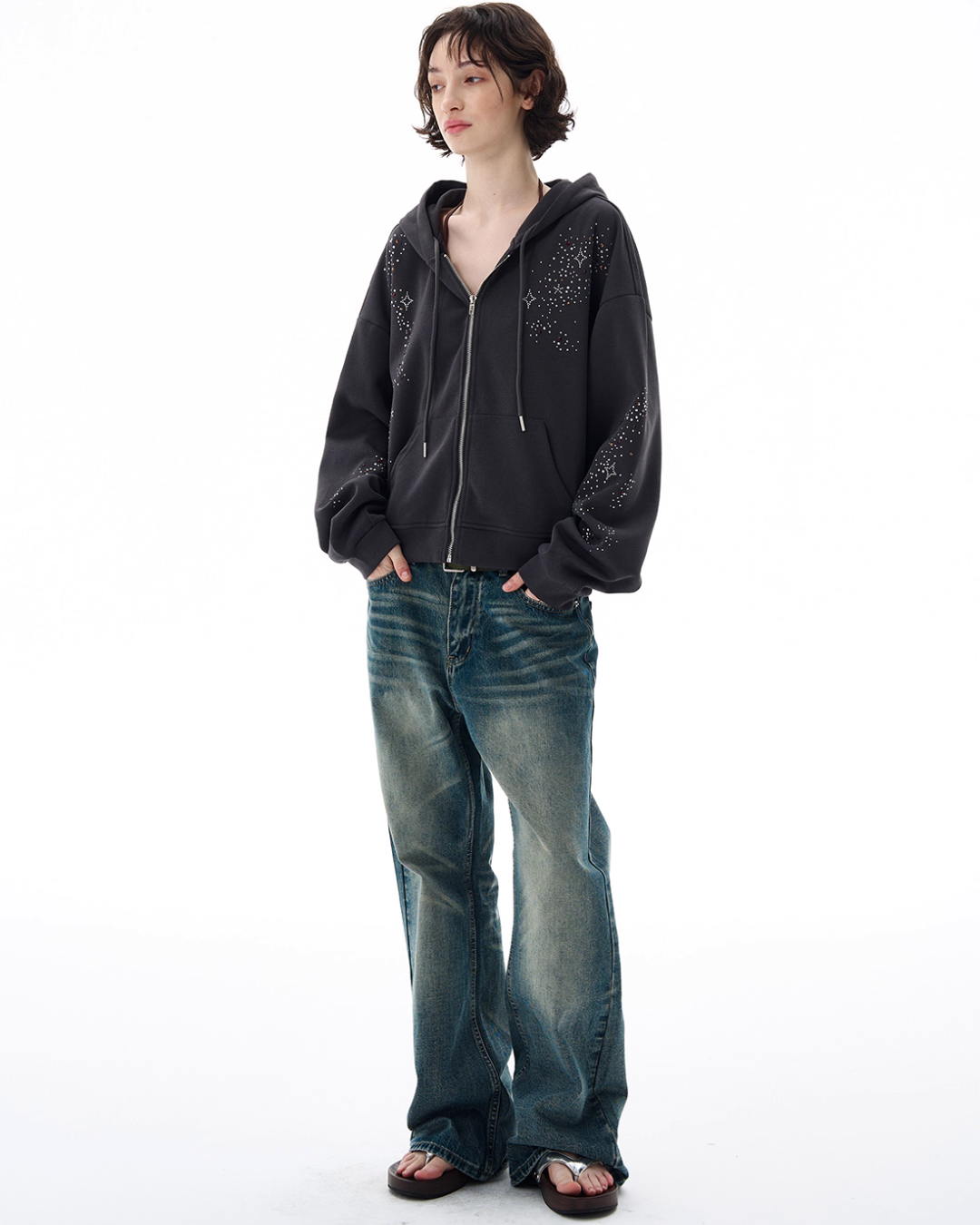 Shiny Sequin Zip Up Hoodie WLS0002