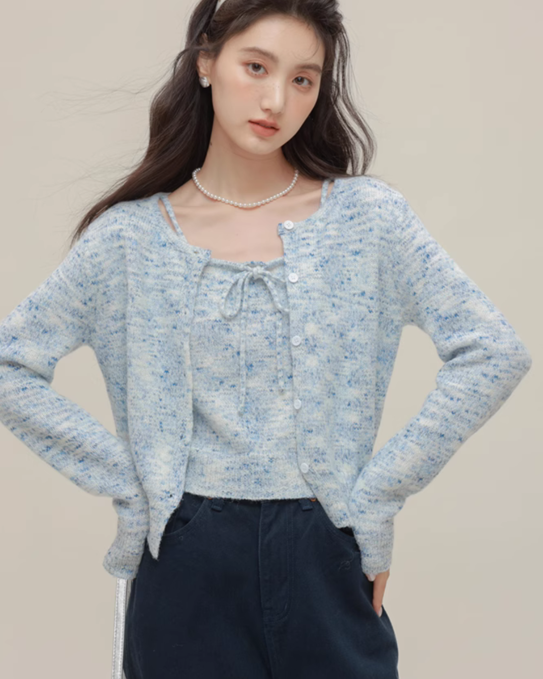 Mix Fancy Knit Cardigan / Knit Camisole CHS0007
