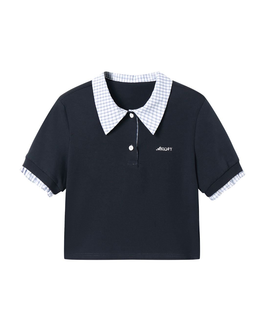 Checked Collar Half Button Top ASG0042