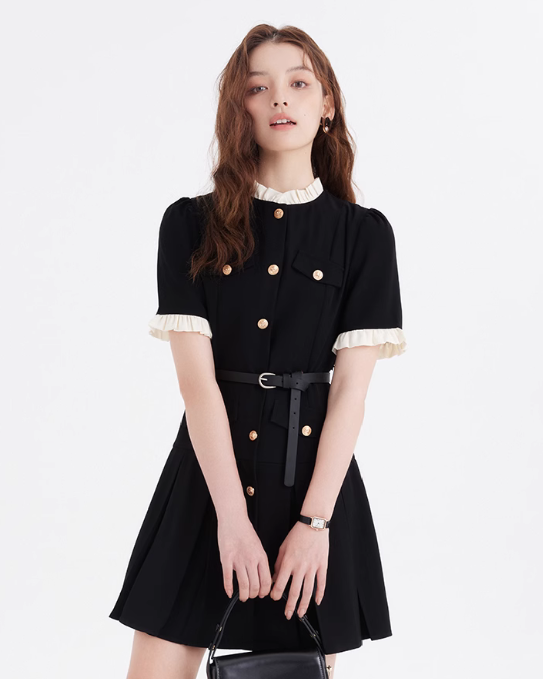 Gold Button Mini Dress LSN0014