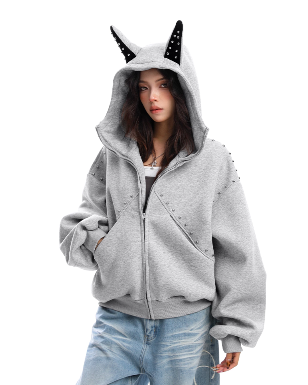 Ear Design Studded Hoodie BGS0022