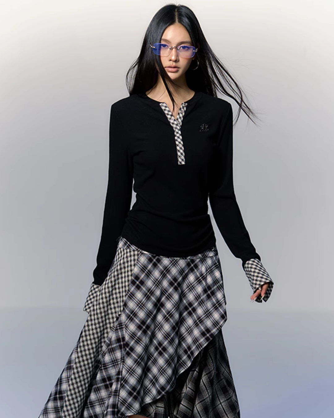 Paid Asymmetrical Long Skirt PUC0013
