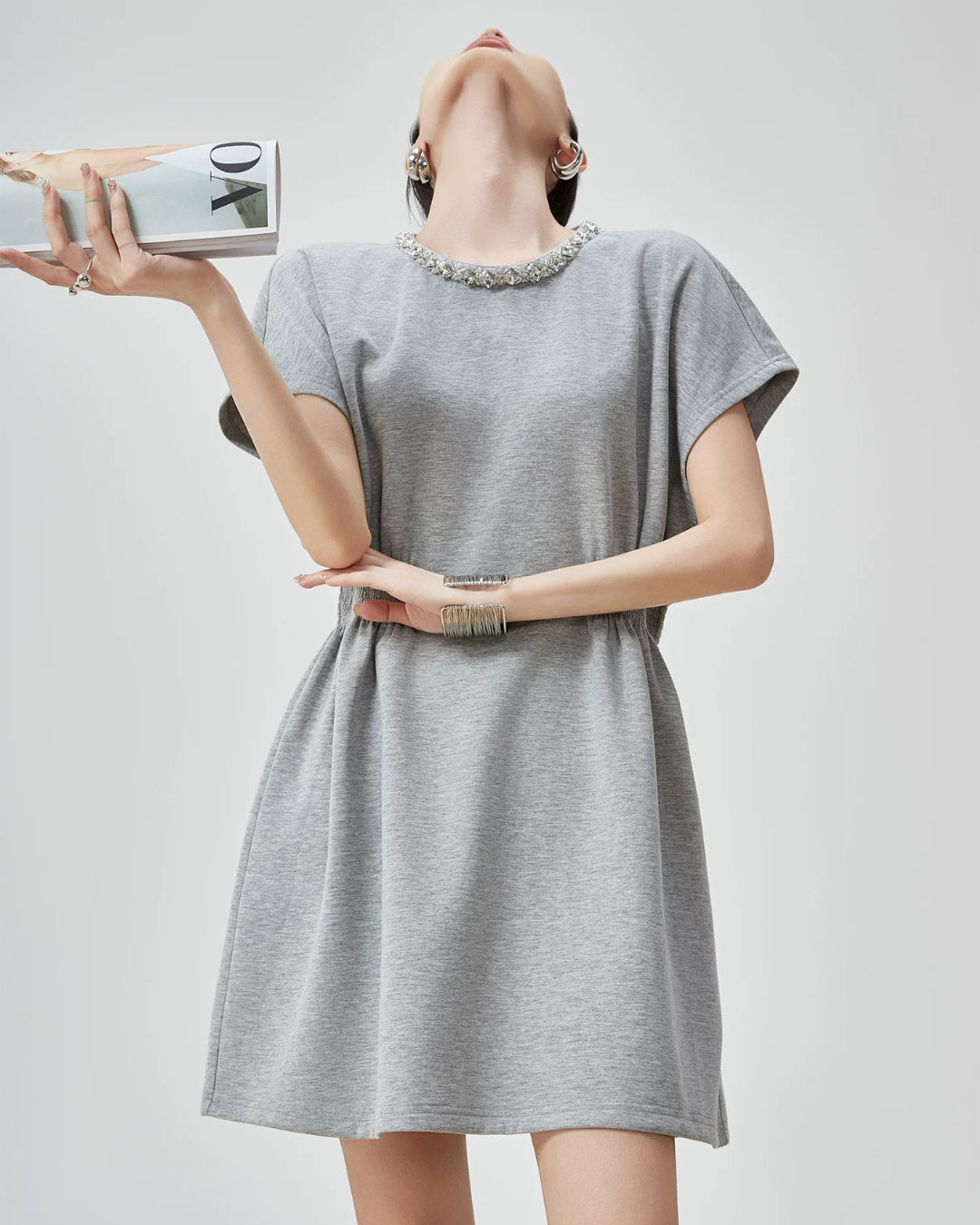 Waist Gather Sweatshirt Mini Dress FER0275