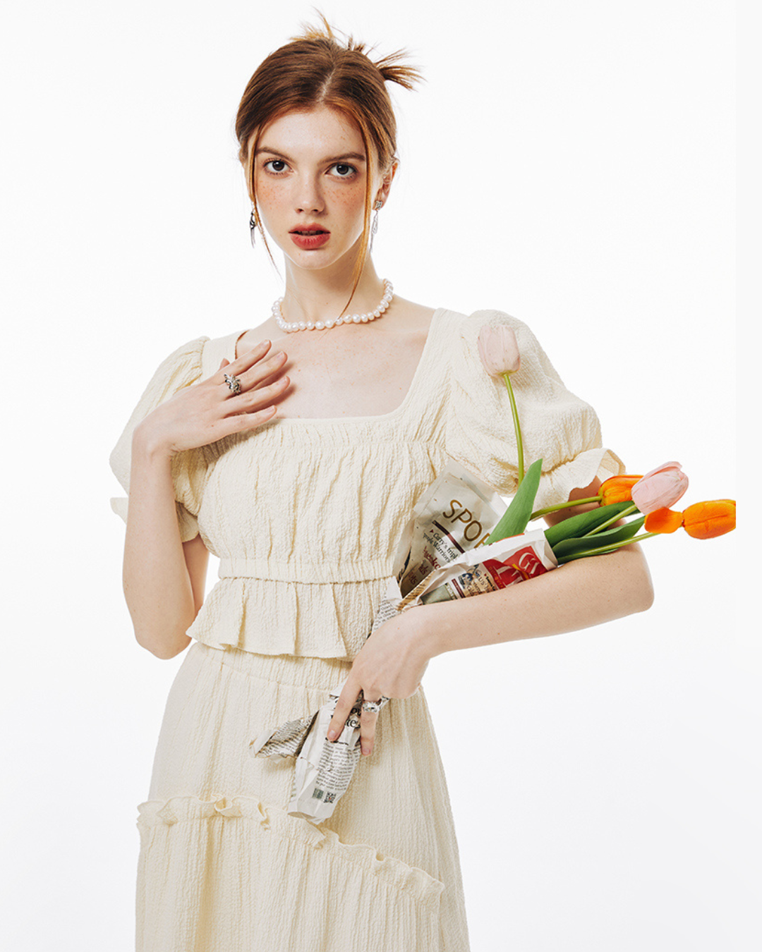 Balloon Sleeve Ruffle Dress IMO0065