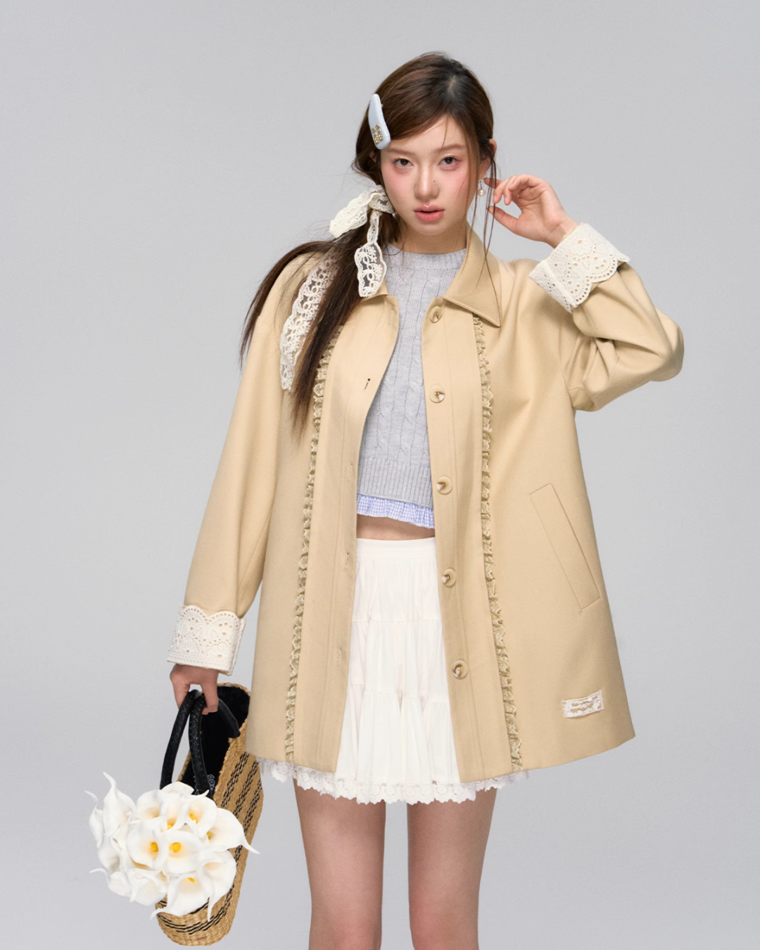 Retro Lace Trench Coat / Tight Knit Tops ASG0026