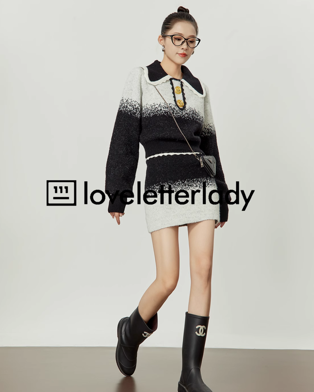 Retro Black And White Gradient Knit / Skirt LLA0326