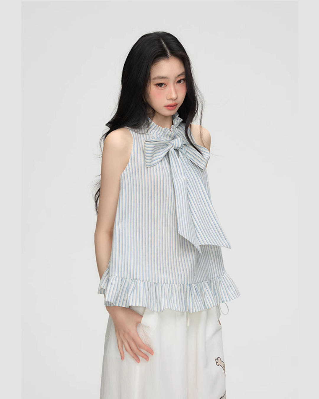 Stripe Long Bow Tie Top PUC0018