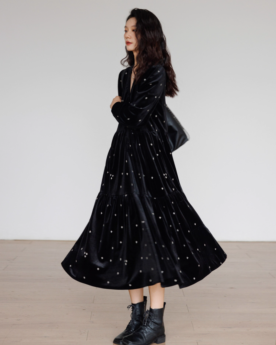 V-Neck Velour Elegant Dress VAS0141