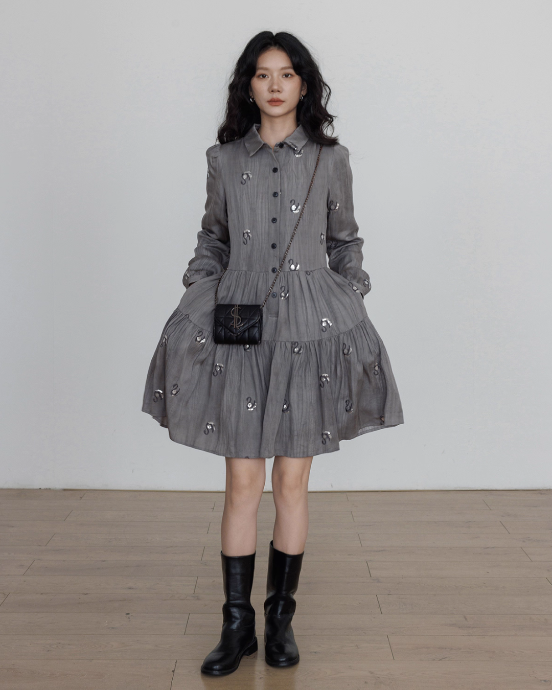 Long-Sleeve Shirt Flare Dress VAS0157