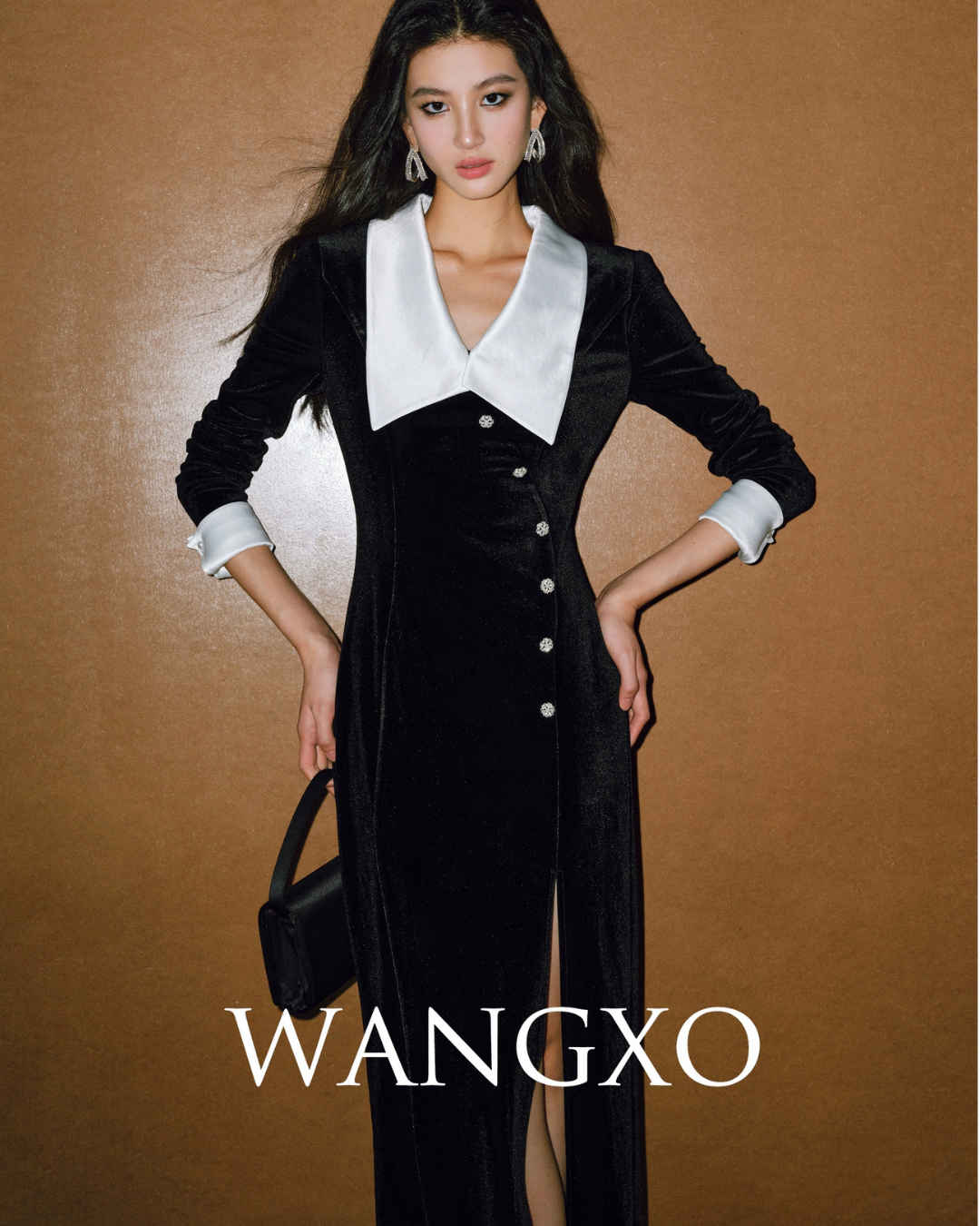 Big Collar Glossy Split Dress WNG0006