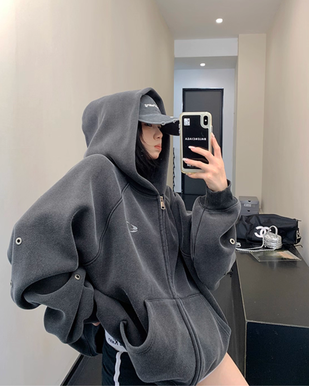 Hollow Out Zip Up Hoodie YLS0988