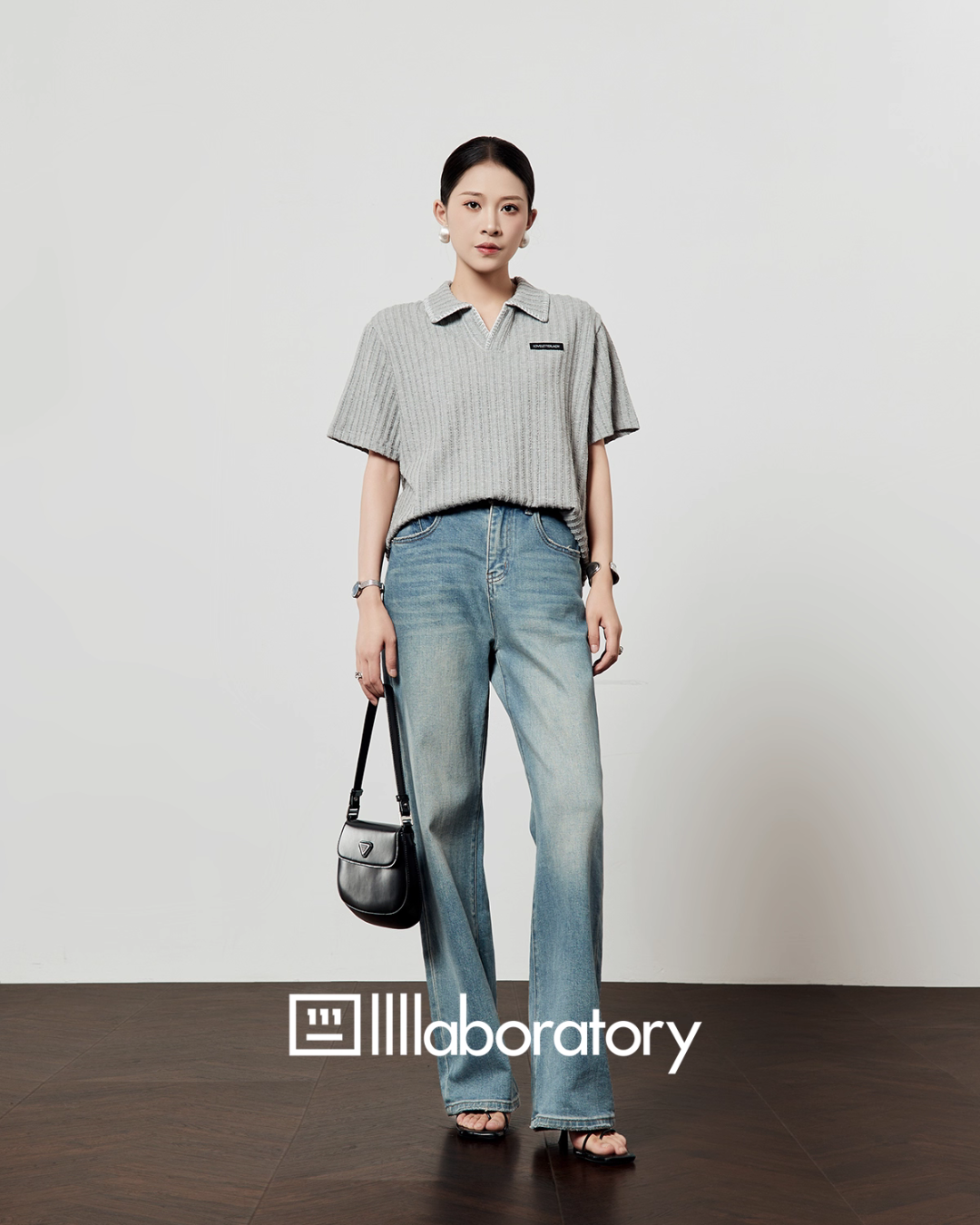Polo Knit Relax Tops / Stripe Pleated Skirt LLA0490
