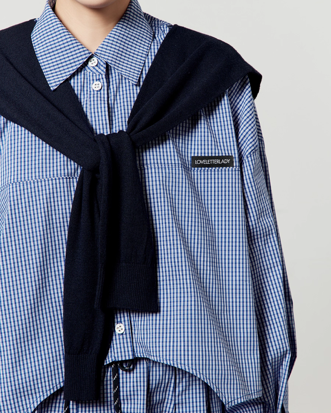 Blue Check Long Sleeve Shirt / Relaxed Mini Skirt LLA0513