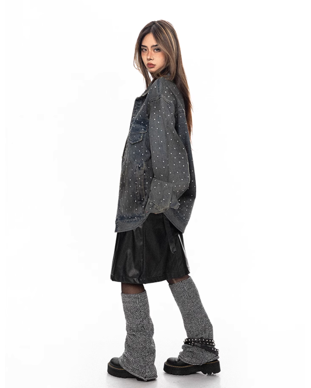 Polka Dot Diamond Denim Jacket BLB0027