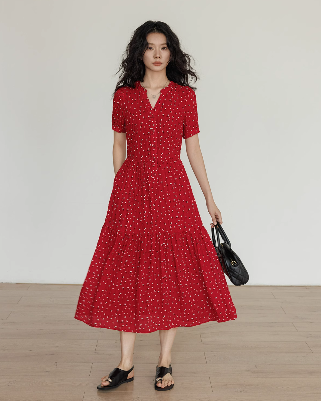 Small Flower Red Long Dress VAS0093