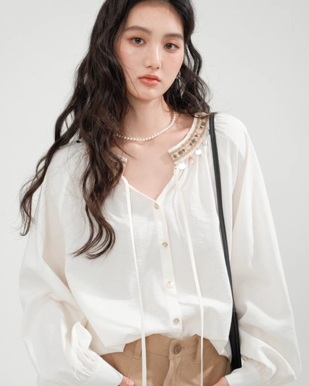 No Collar Balloon Sleeve Top / Vest / Pants CHS0002