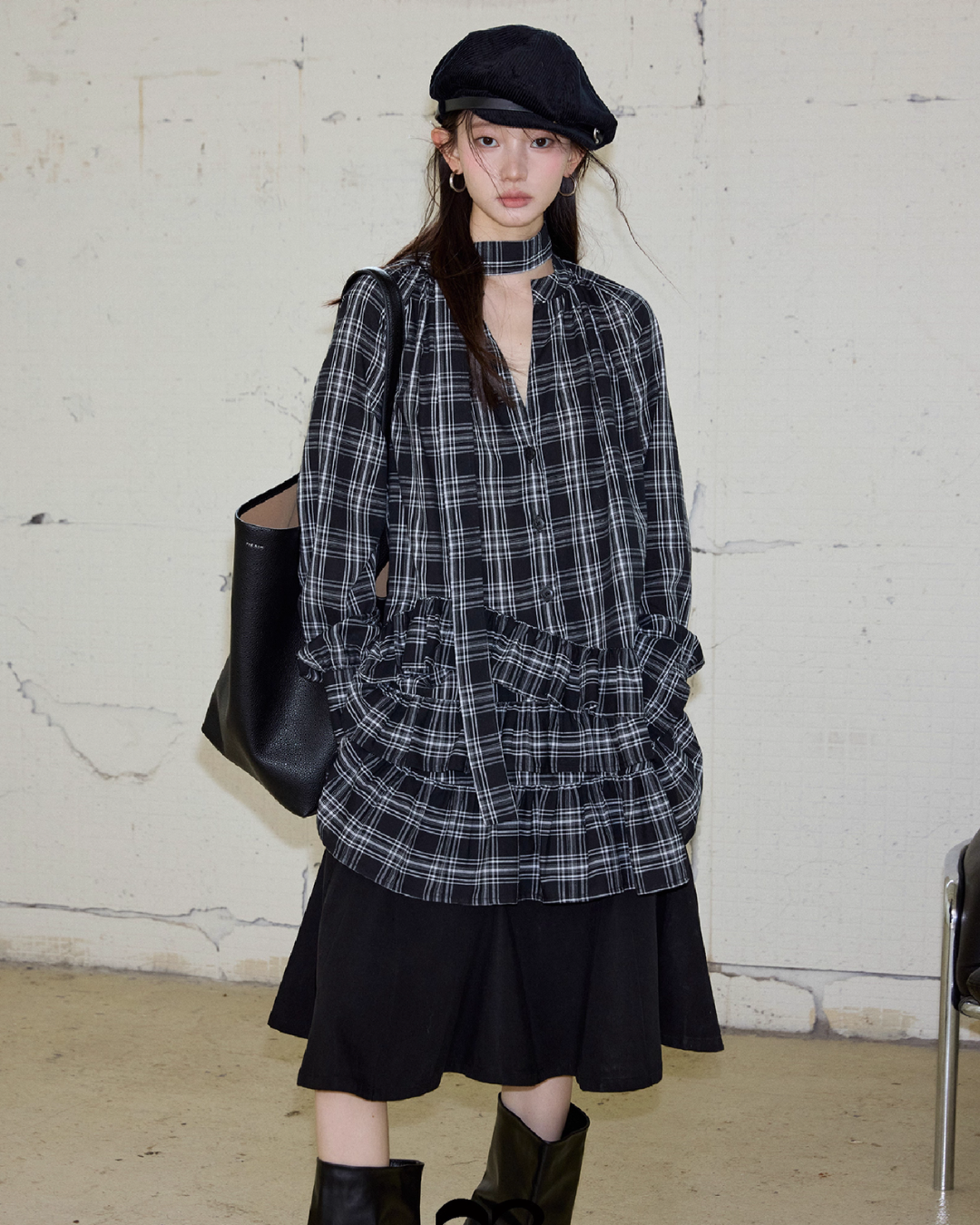 Plaid Ruffled Long Sleeve Shirt SHE0009