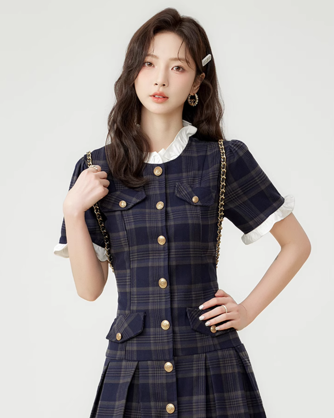 Paid Frill Mini Dress LSN0004