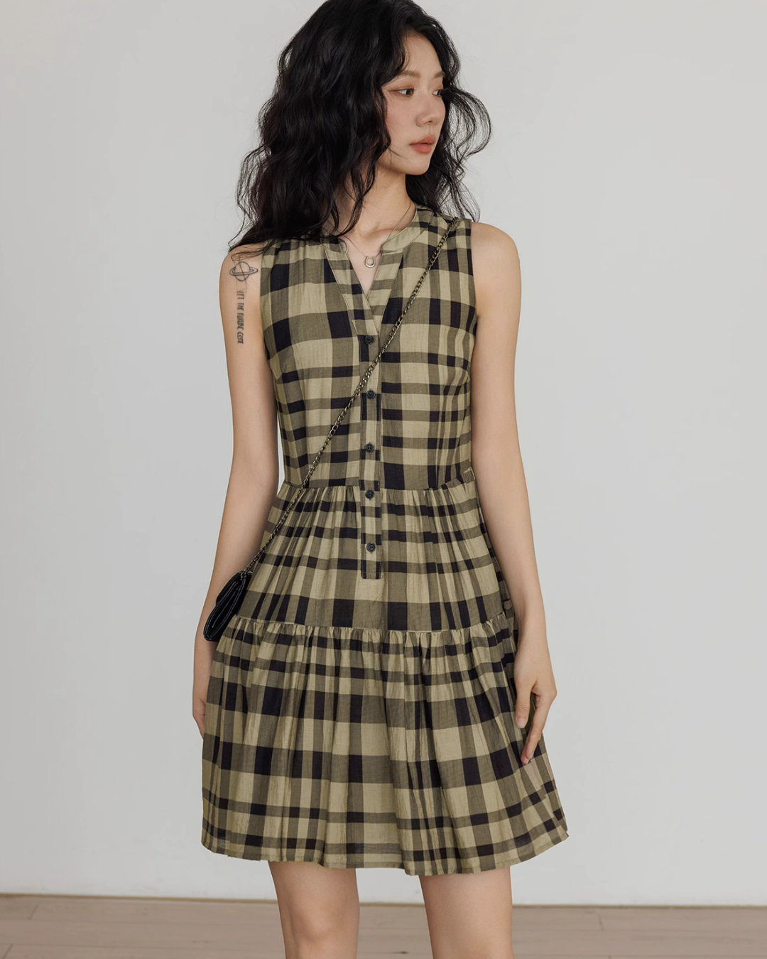 Tiered Check Shirt Mini Dress VAS0055